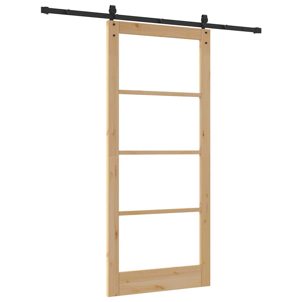 Skydedør 93 x 211 cm Massivt fyrretræ og glas Naturlig og sort