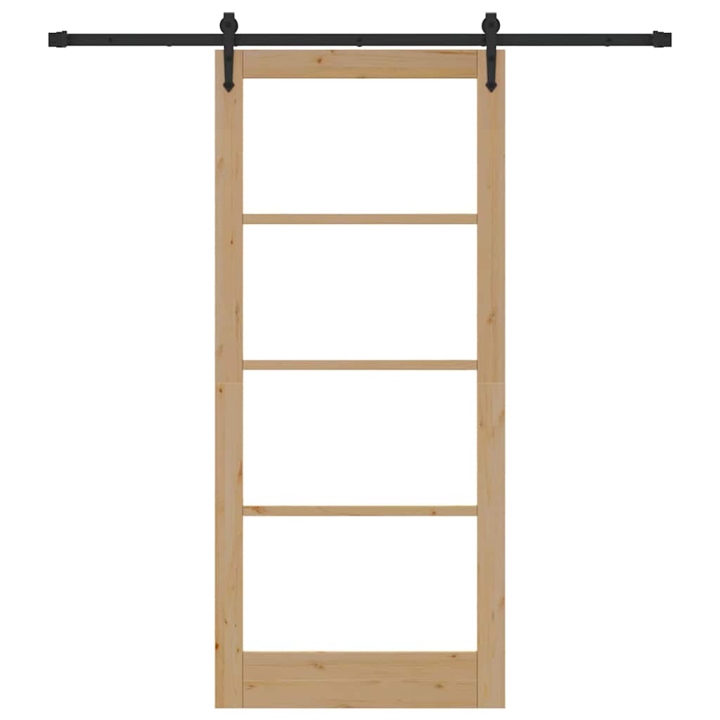 Skydedør 93 x 211 cm Massivt fyrretræ og glas Naturlig og sort