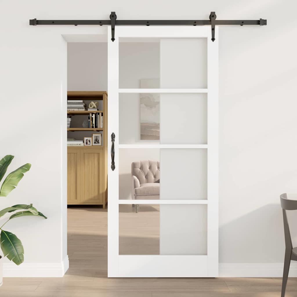 Skydedør 93 x 211 cm Massivt fyrretræ og glas Hvid og sort