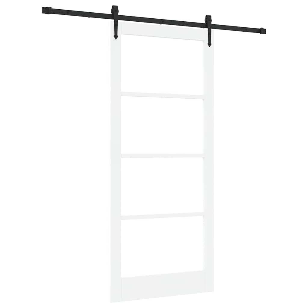 Skydedør 93 x 211 cm Massivt fyrretræ og glas Hvid og sort