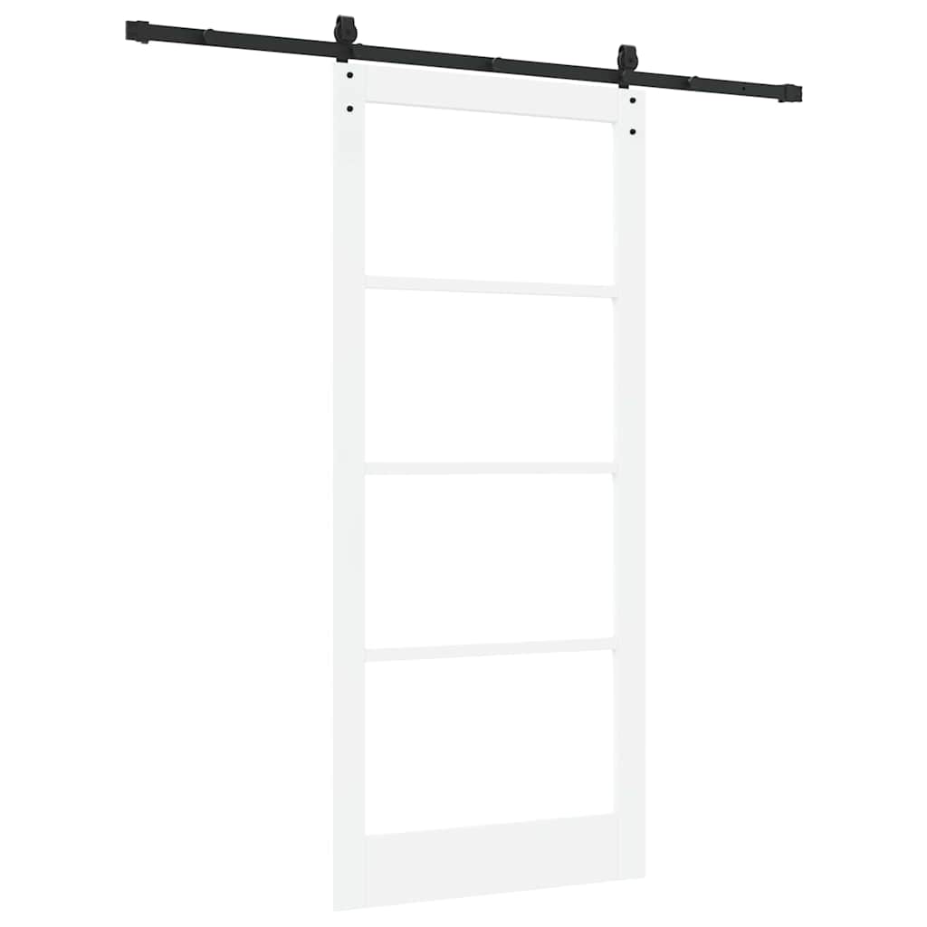 Skydedør 93 x 211 cm Massivt fyrretræ og glas Hvid og sort
