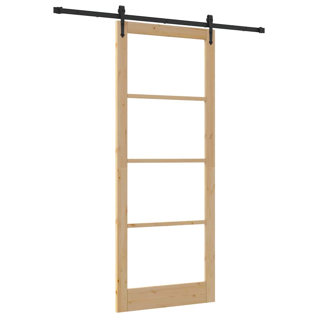 Skydedør 93 x 232 cm Massivt fyrretræ og glas Naturlig og sort