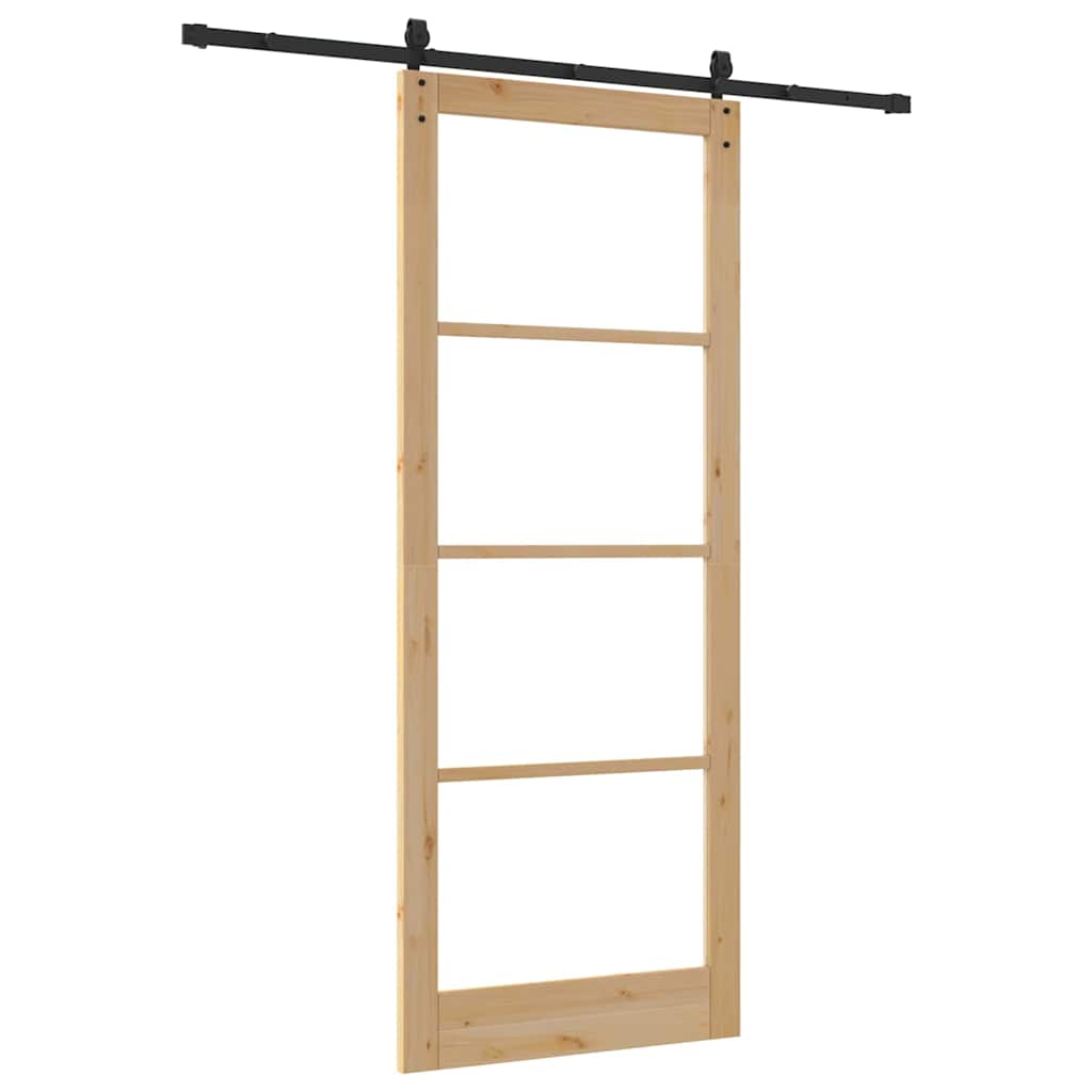 Skydedør 93 x 232 cm Massivt fyrretræ og glas Naturlig og sort