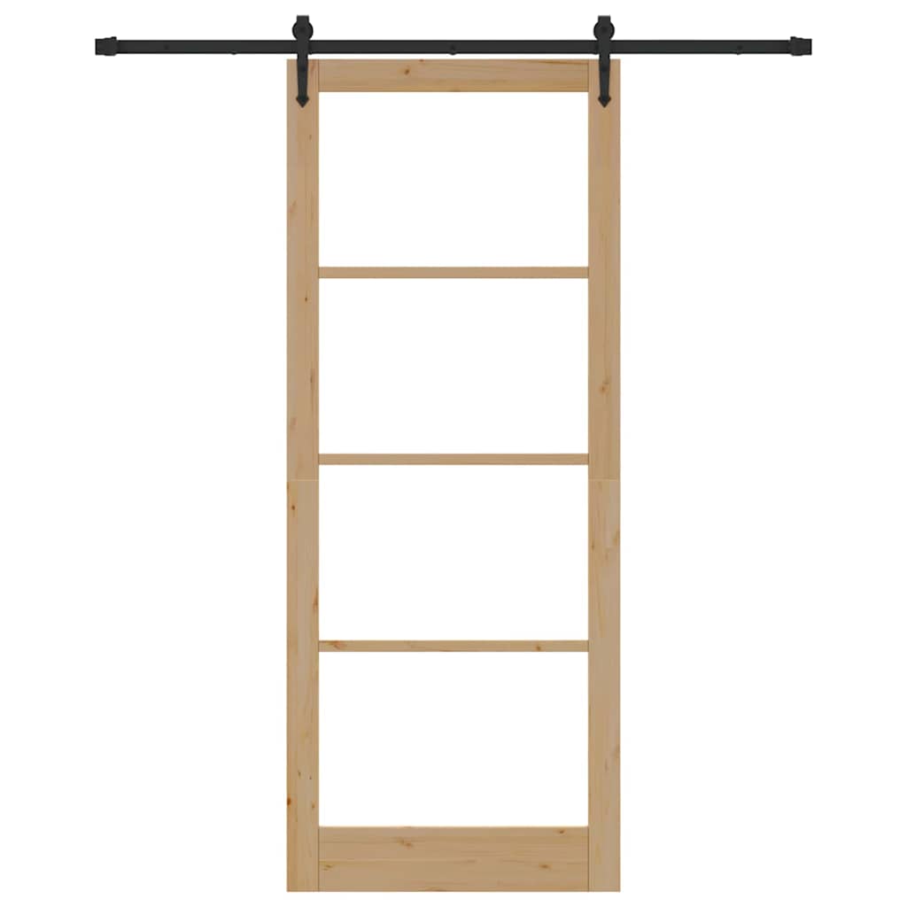 Skydedør 93 x 232 cm Massivt fyrretræ og glas Naturlig og sort