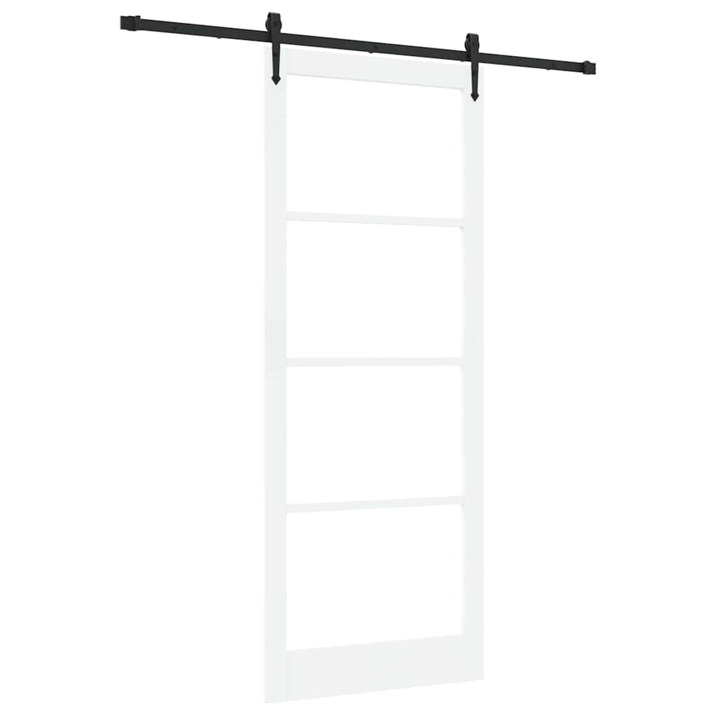 Skydedør 93 x 232 cm Massivt fyrretræ og glas Hvid og sort