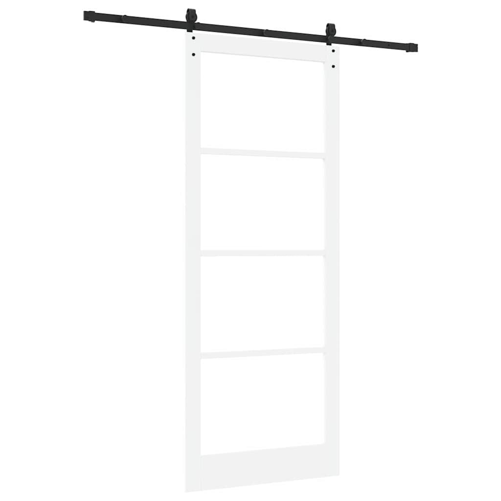 Skydedør 93 x 232 cm Massivt fyrretræ og glas Hvid og sort