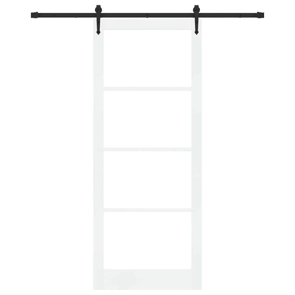 Skydedør 93 x 232 cm Massivt fyrretræ og glas Hvid og sort