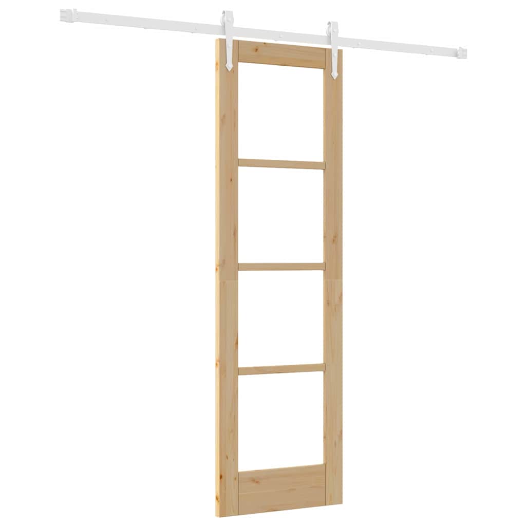 Skydedør 61 x 198,5 cm Massivt fyrretræ og glas Naturfarvet