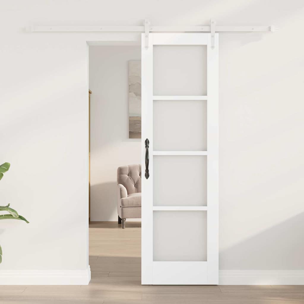 Skydedør 61 x 198,5 cm Massivt fyrretræ og glas Hvid