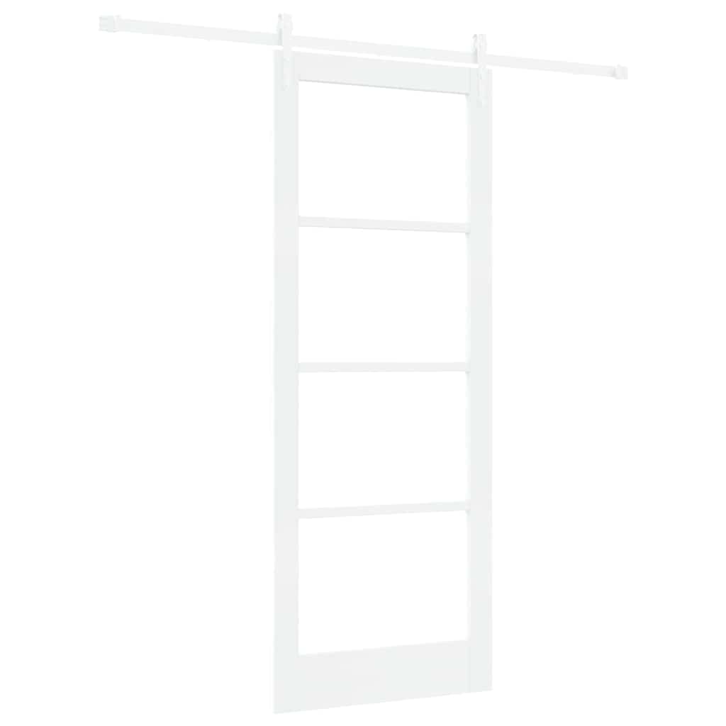 Skydedør 83 x 211 cm Massivt fyrretræ og glas Hvid