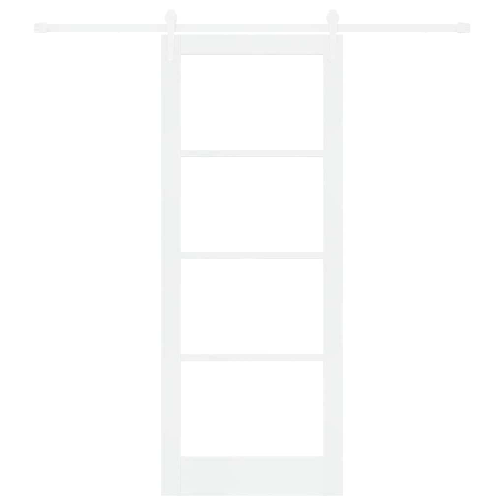 Skydedør 83 x 211 cm Massivt fyrretræ og glas Hvid