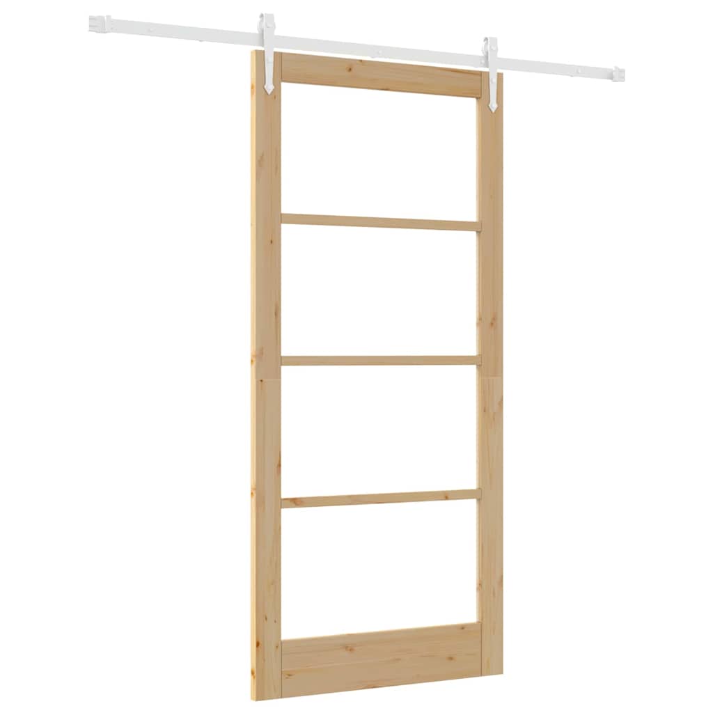 Skydedør 93 x 202 cm Massivt fyrretræ og glas Naturfarvet