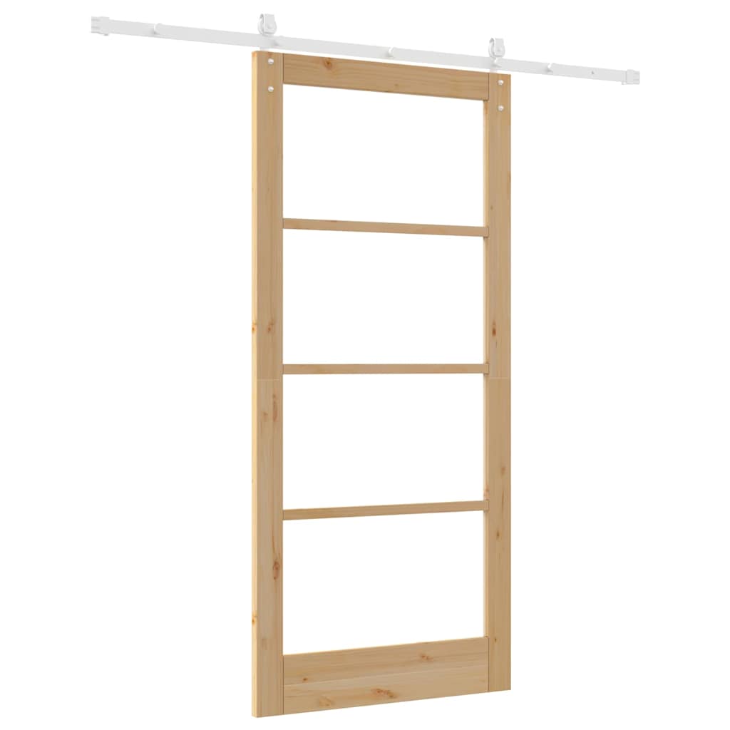 Skydedør 93 x 202 cm Massivt fyrretræ og glas Naturfarvet