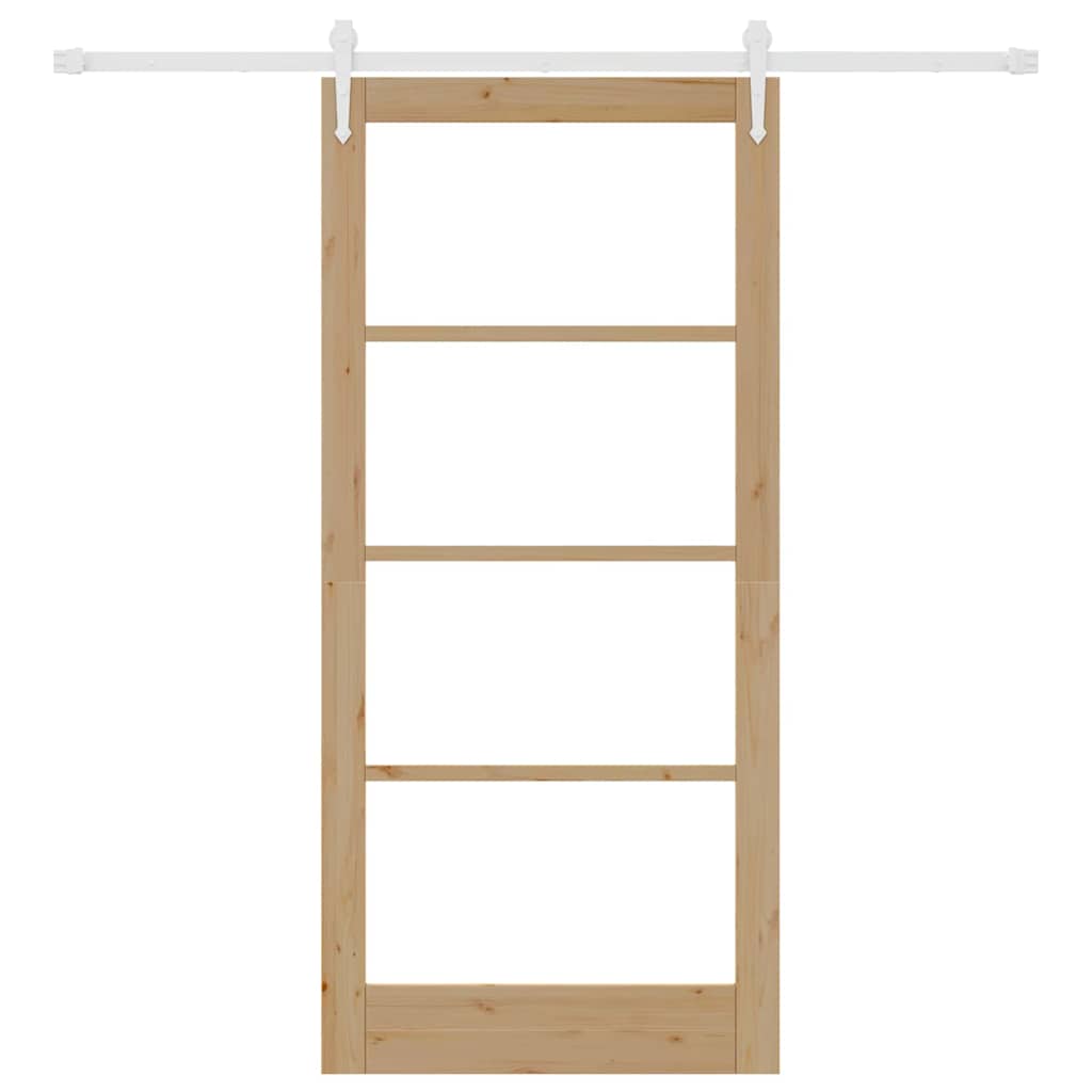 Skydedør 93 x 202 cm Massivt fyrretræ og glas Naturfarvet