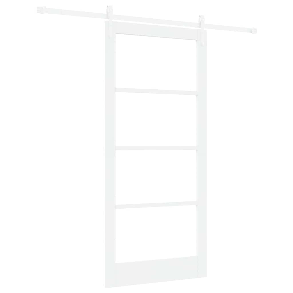 Skydedør 93 x 202 cm Massivt fyrretræ og glas Hvid