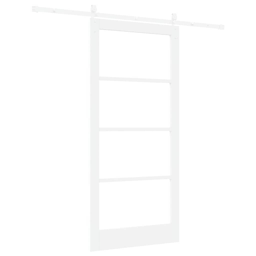 Skydedør 93 x 202 cm Massivt fyrretræ og glas Hvid