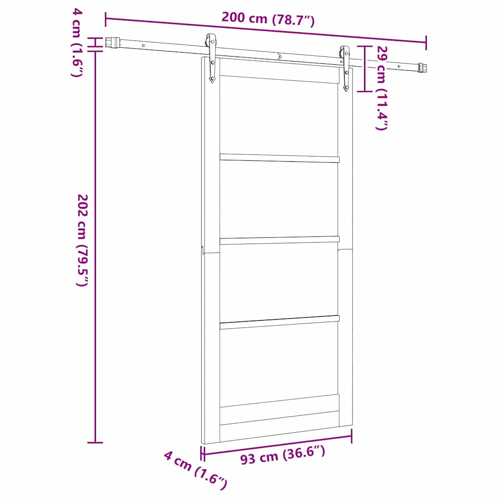 Skydedør 93 x 202 cm Massivt fyrretræ og glas Hvid