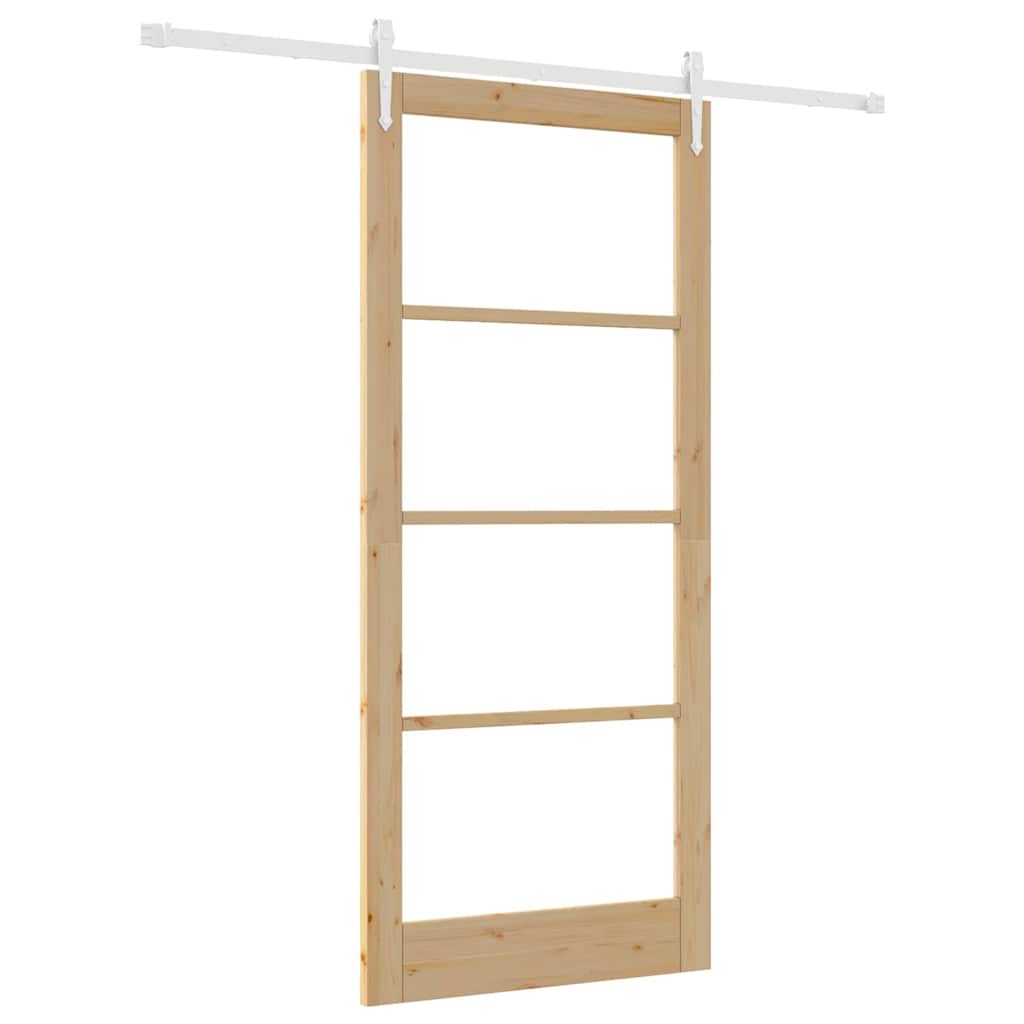Skydedør 93 x 211 cm Massivt fyrretræ og glas Naturfarvet
