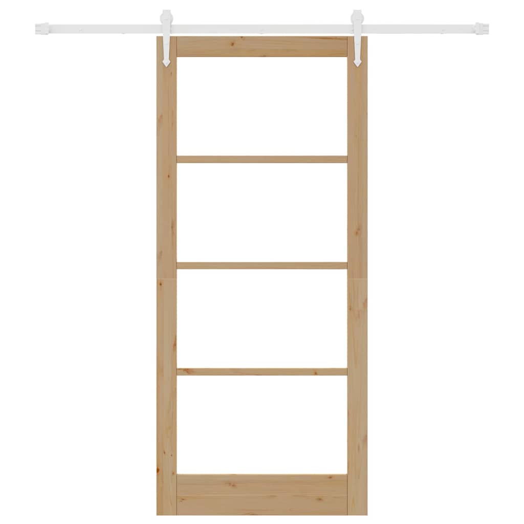 Skydedør 93 x 211 cm Massivt fyrretræ og glas Naturfarvet