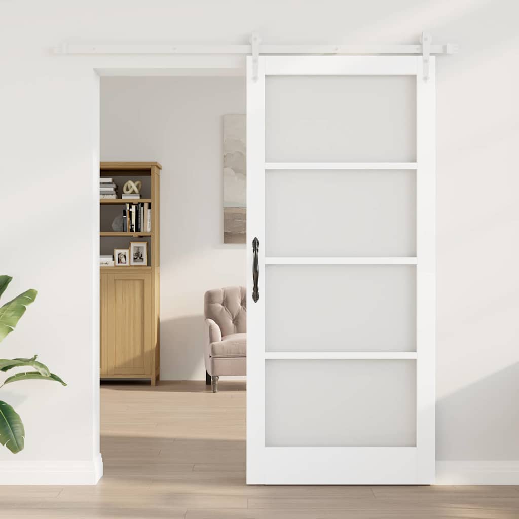 Skydedør 93 x 211 cm Massivt fyrretræ og glas Hvid