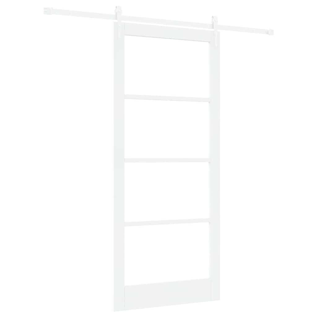 Skydedør 93 x 211 cm Massivt fyrretræ og glas Hvid