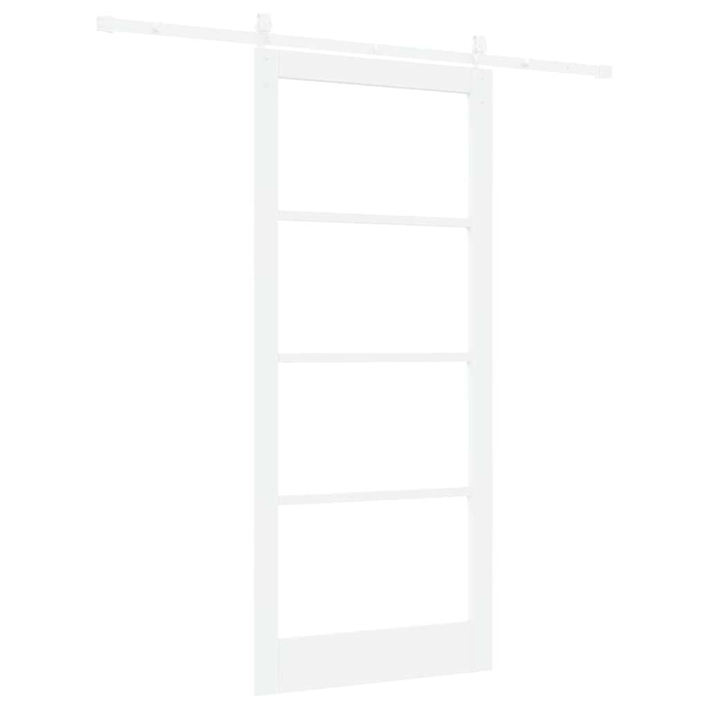 Skydedør 93 x 211 cm Massivt fyrretræ og glas Hvid