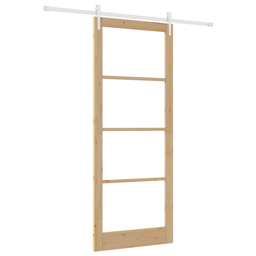 Skydedør 93 x 232 cm Massivt fyrretræ og glas Naturfarvet