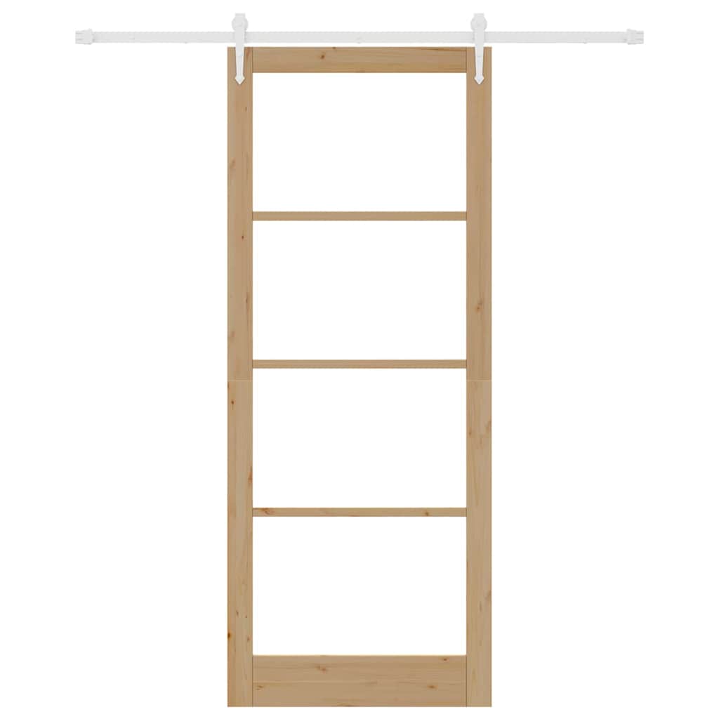 Skydedør 93 x 232 cm Massivt fyrretræ og glas Naturfarvet