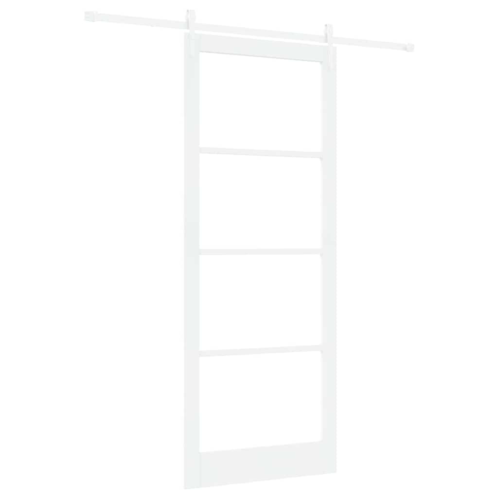 Skydedør 93 x 232 cm Massivt fyrretræ og glas Hvid