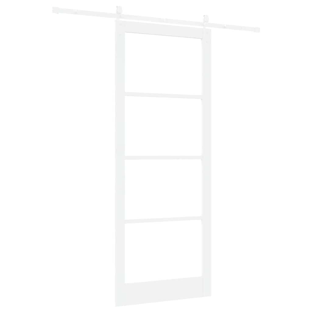 Skydedør 93 x 232 cm Massivt fyrretræ og glas Hvid