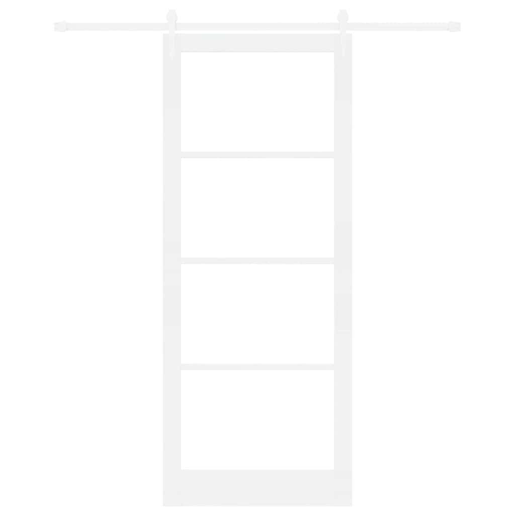 Skydedør 93 x 232 cm Massivt fyrretræ og glas Hvid