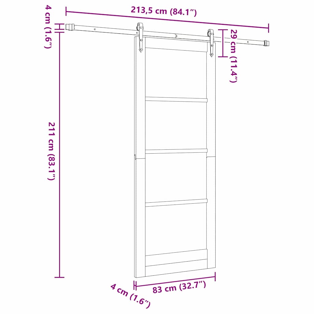 Skydedør ORKDAL 83 x 211 cm Massivt fyrretræ og glas Hvid