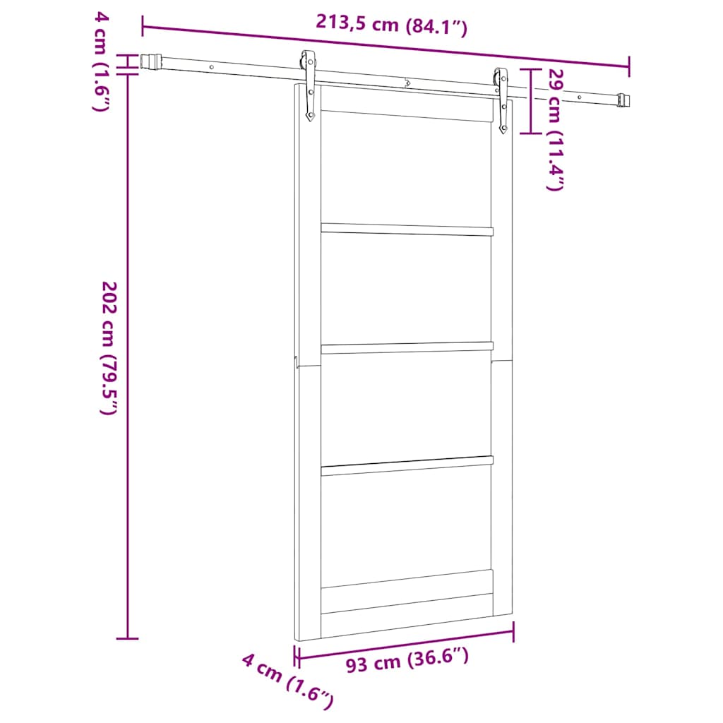 Skydedør ORKDAL 93 x 202 cm Massivt fyrretræ og glas
