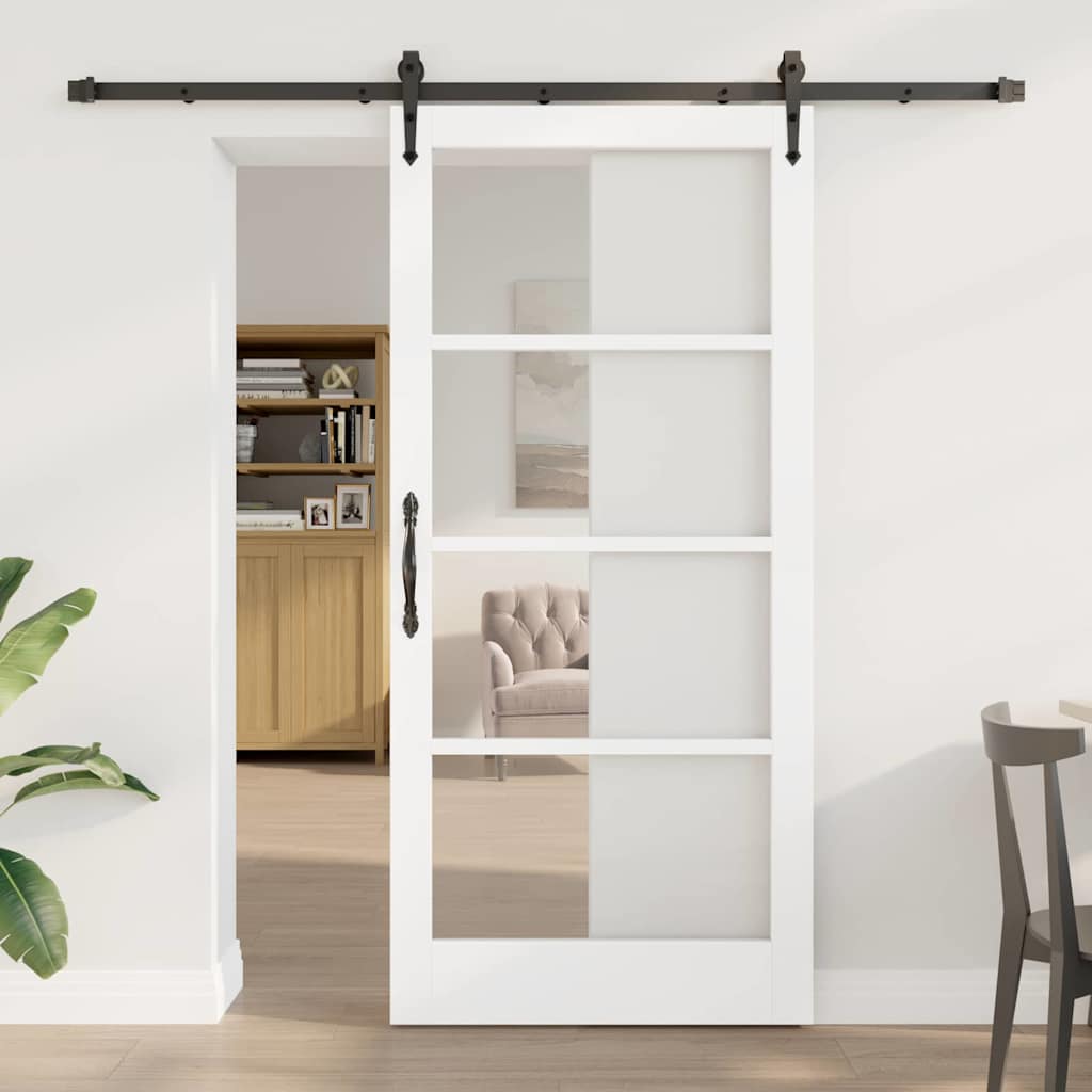 Skydedør ORKDAL 93 x 202 cm Massivt fyrretræ og glas Hvid