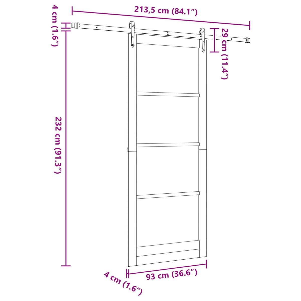 Skydedør ORKDAL 93 x 232 cm Massivt fyrretræ og glas