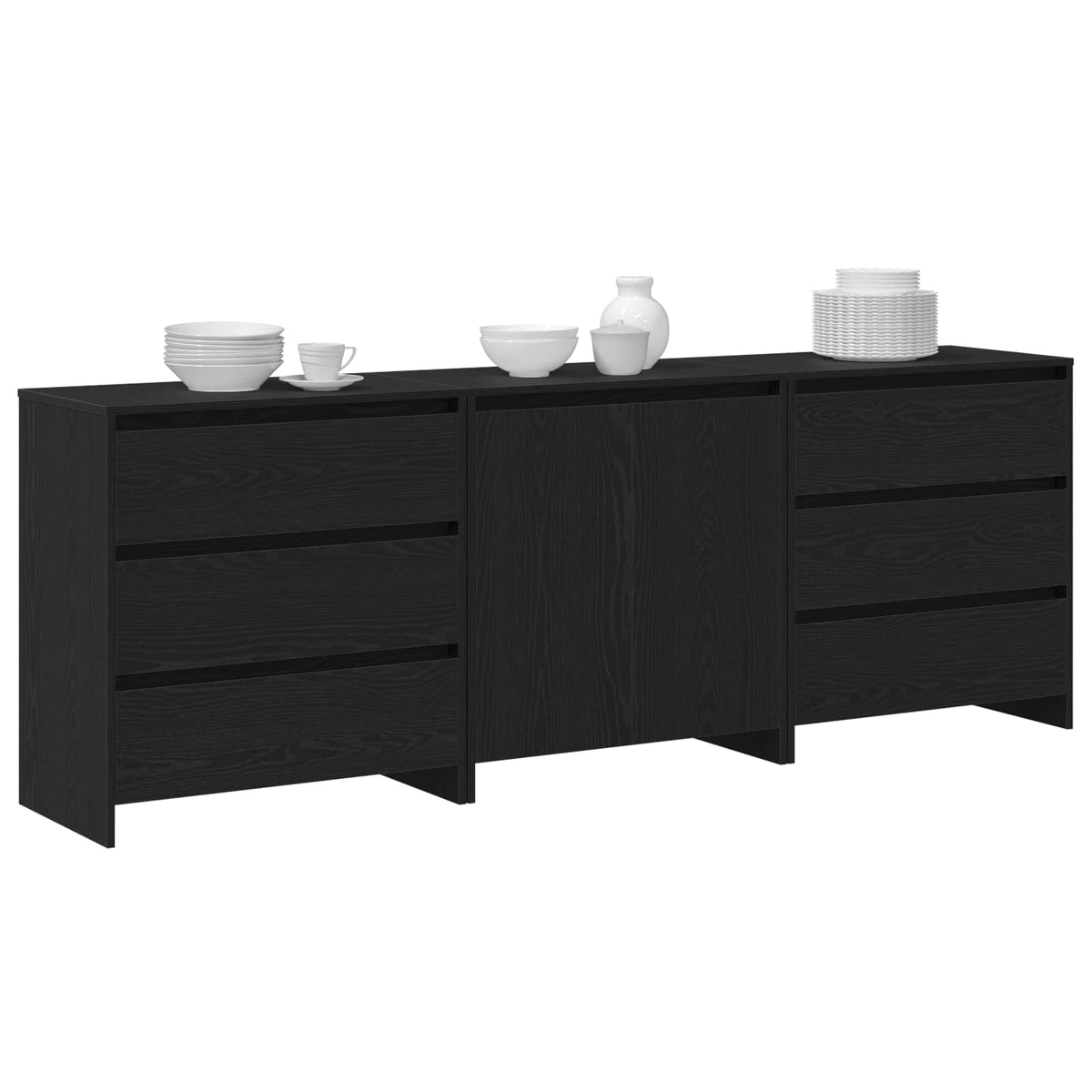 Sideboard 3 stk. Sort 70 x 41 x 75 cm Konstrueret træ