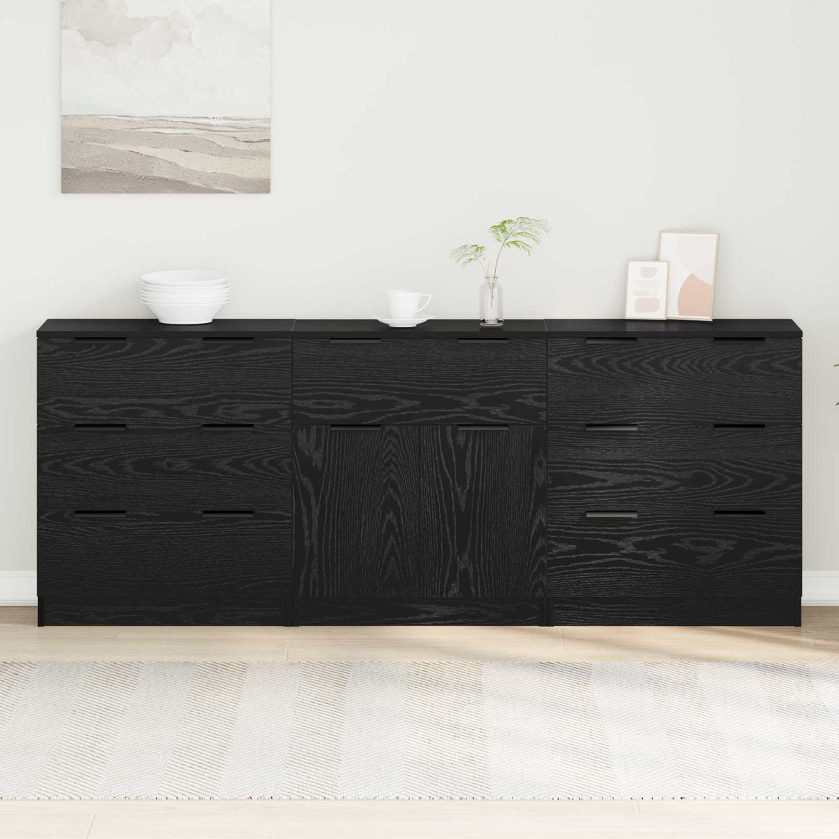 Sideboard 3 stk. Sort eg 181 x 30 x 70 cm Konstrueret træ