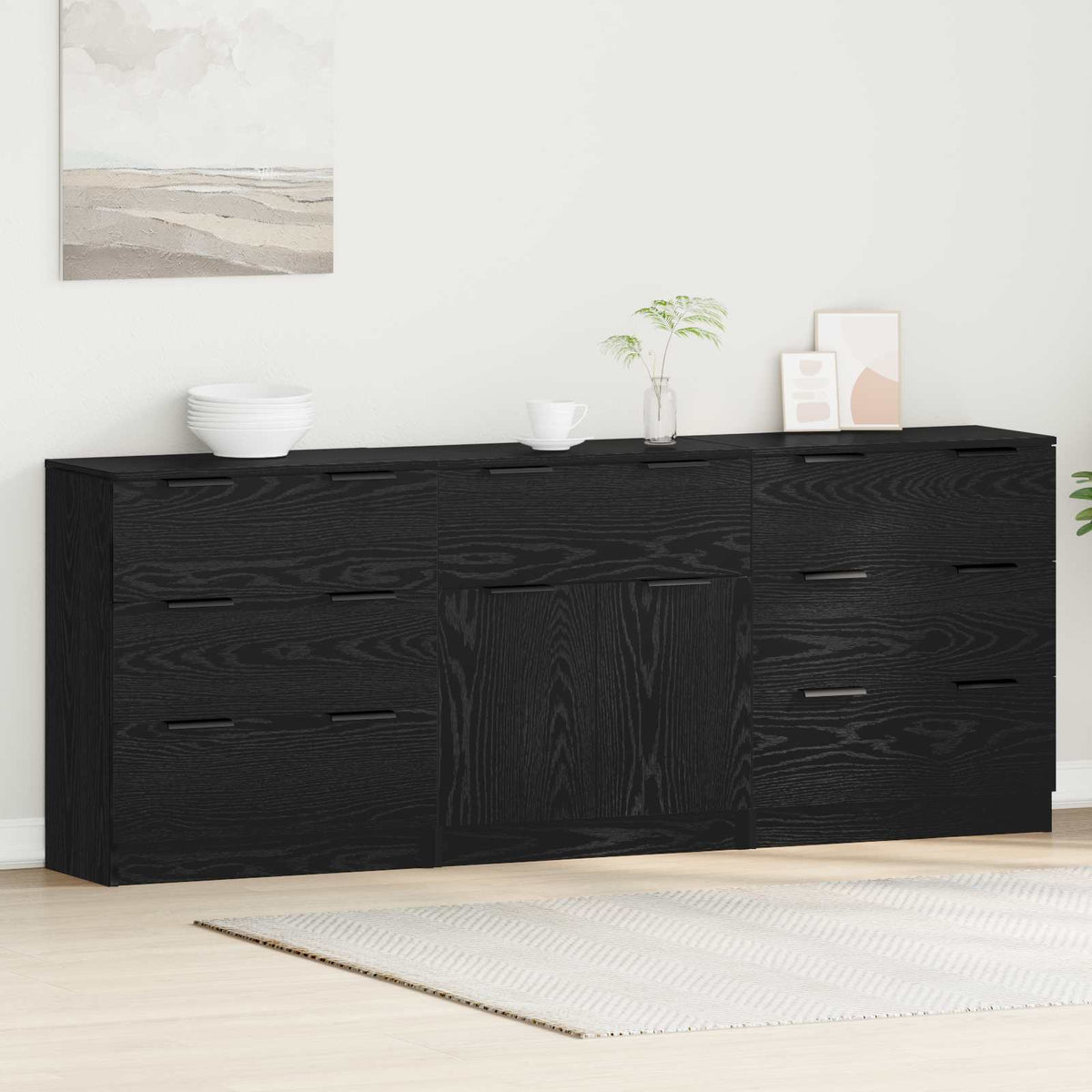 Sideboard 3 stk. Sort eg 181 x 30 x 70 cm Konstrueret træ