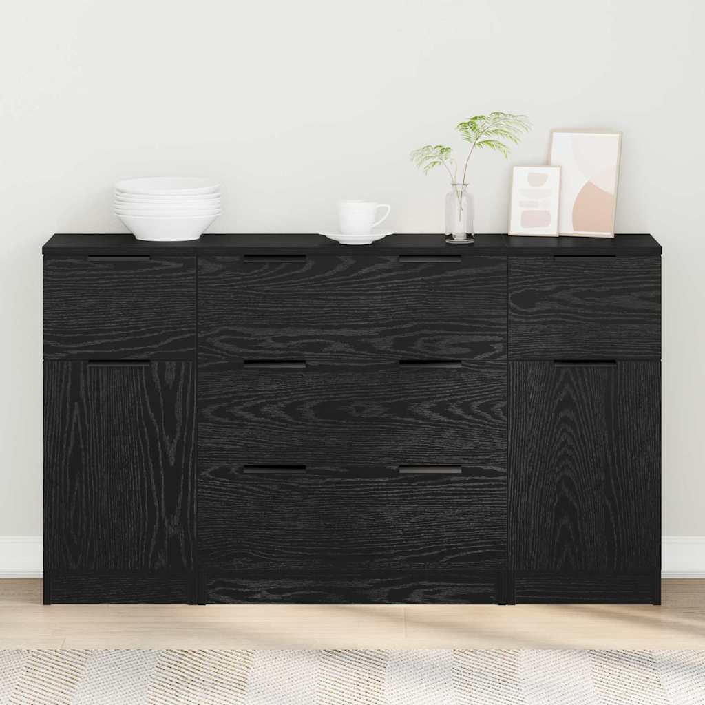 Sideboard 3 stk. Sort eg 121 x 30 x 70 cm Konstrueret træ