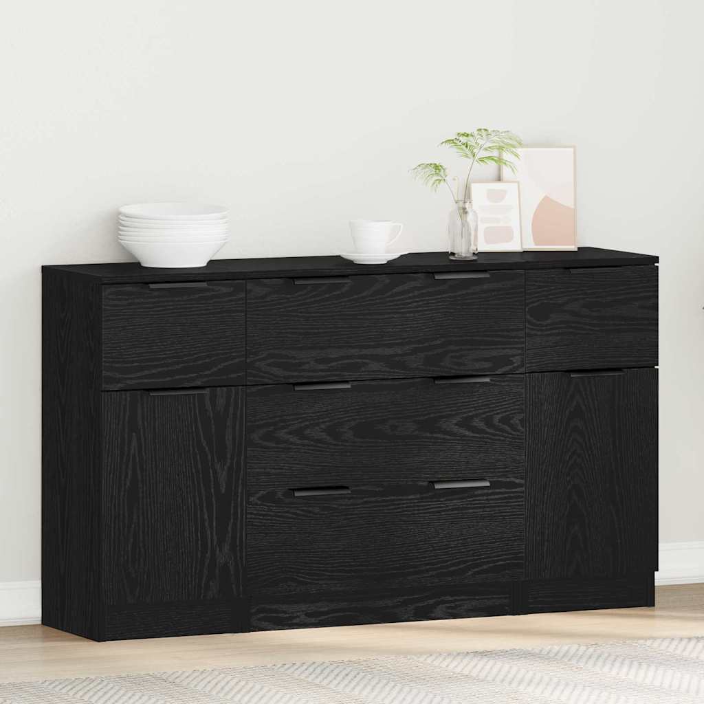Sideboard 3 stk. Sort eg 121 x 30 x 70 cm Konstrueret træ