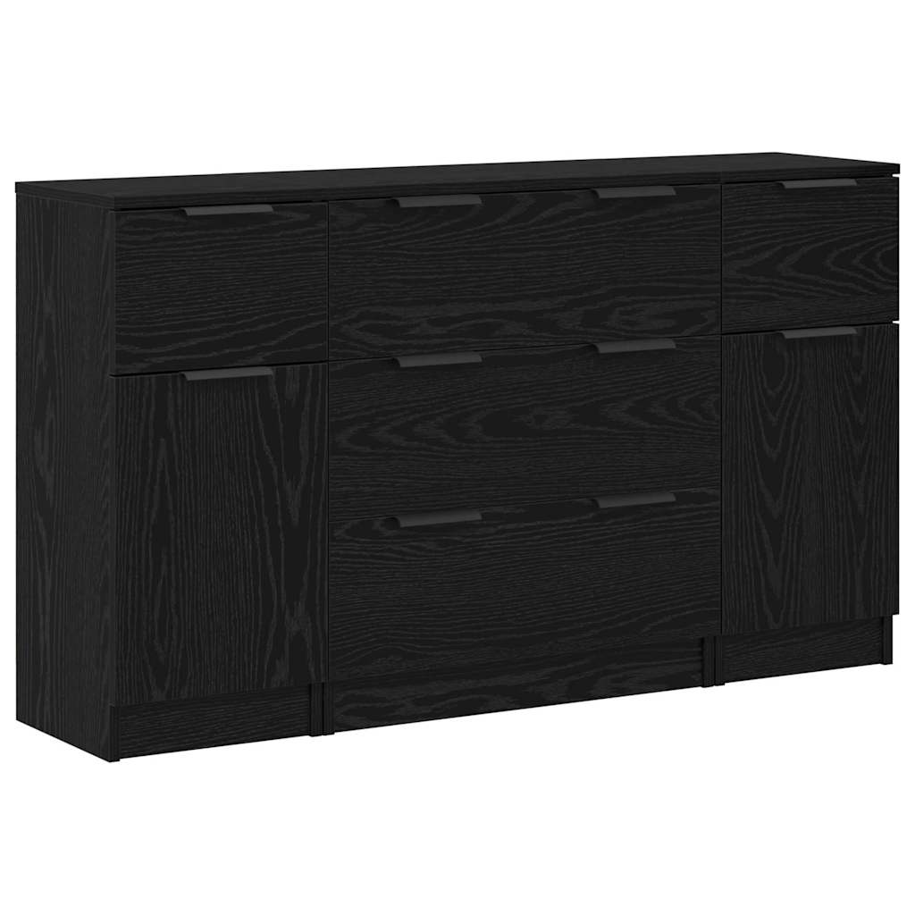Sideboard 3 stk. Sort eg 121 x 30 x 70 cm Konstrueret træ