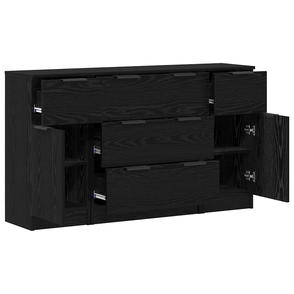 Sideboard 3 stk. Sort eg 121 x 30 x 70 cm Konstrueret træ