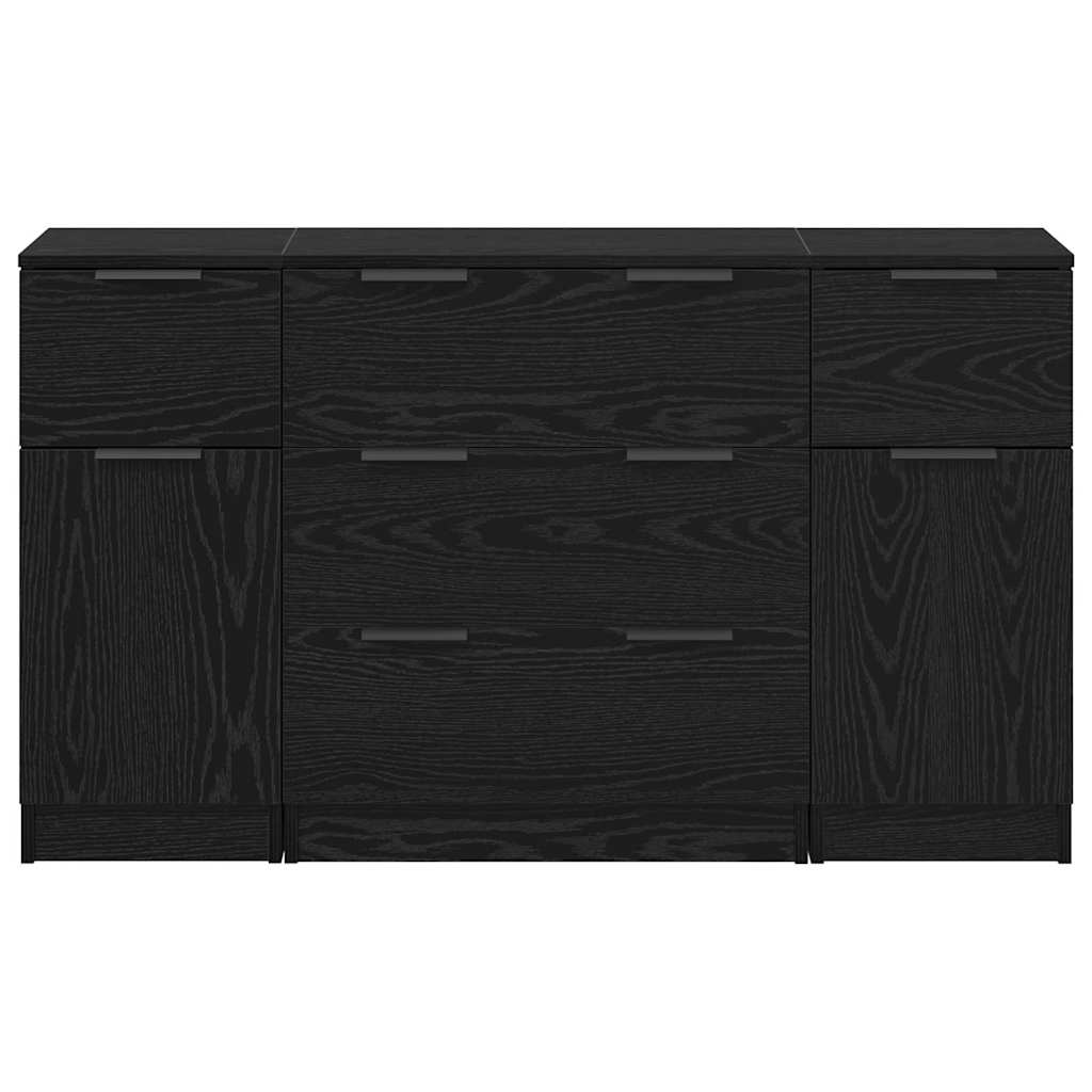 Sideboard 3 stk. Sort eg 121 x 30 x 70 cm Konstrueret træ