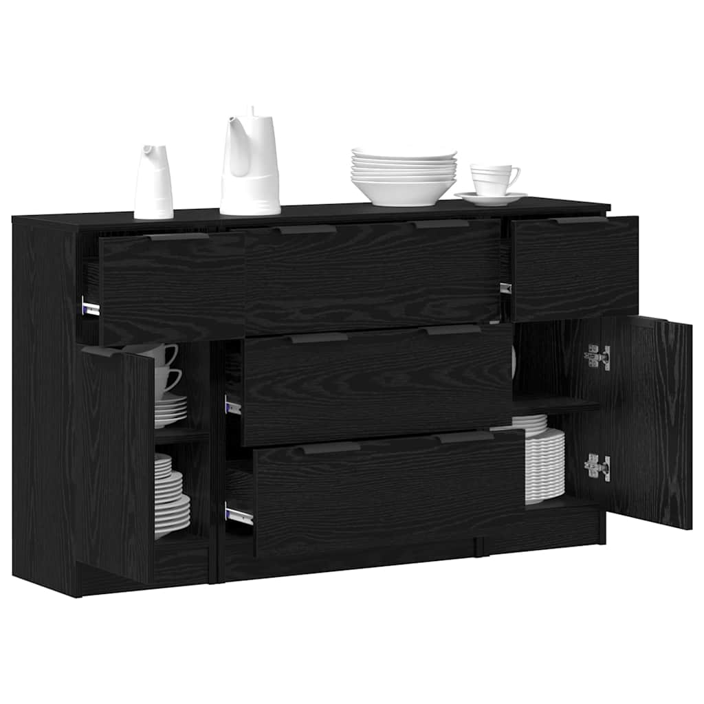 Sideboard 3 stk. Sort eg 121 x 30 x 70 cm Konstrueret træ
