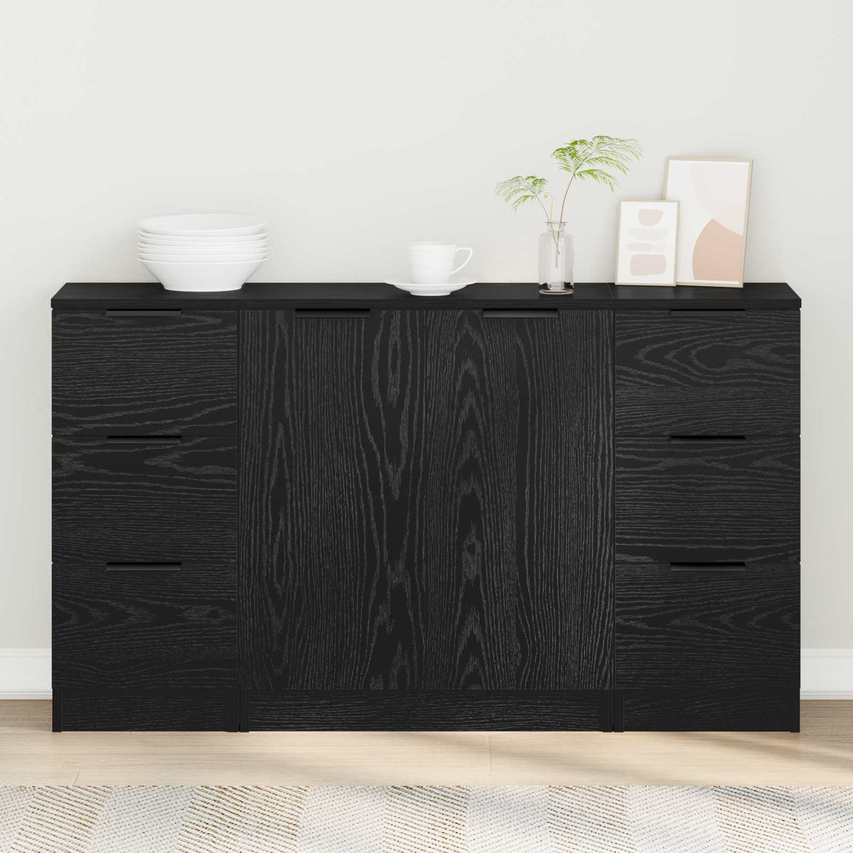 Sideboard 3 stk. Sort eg 121 x 30 x 70 cm Konstrueret træ