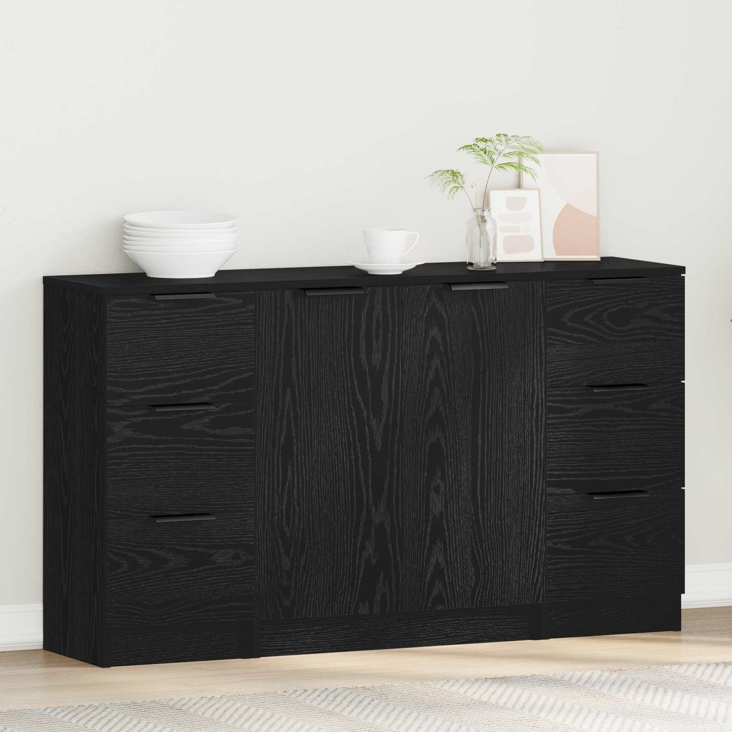 Sideboard 3 stk. Sort eg 121 x 30 x 70 cm Konstrueret træ