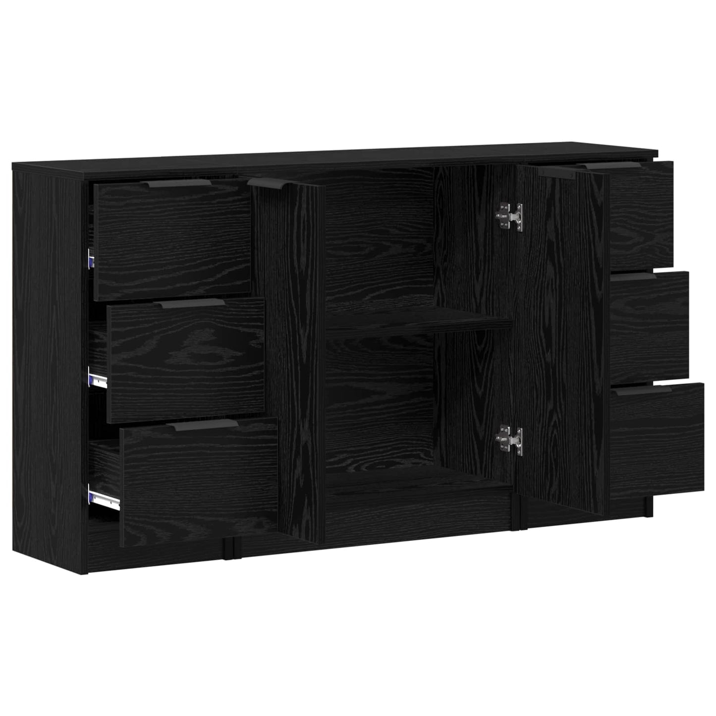 Sideboard 3 stk. Sort eg 121 x 30 x 70 cm Konstrueret træ