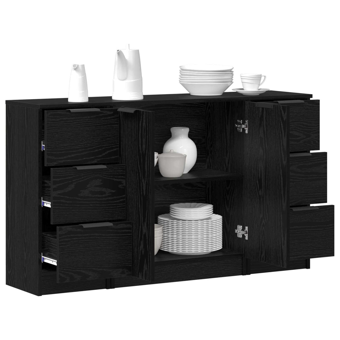 Sideboard 3 stk. Sort eg 121 x 30 x 70 cm Konstrueret træ