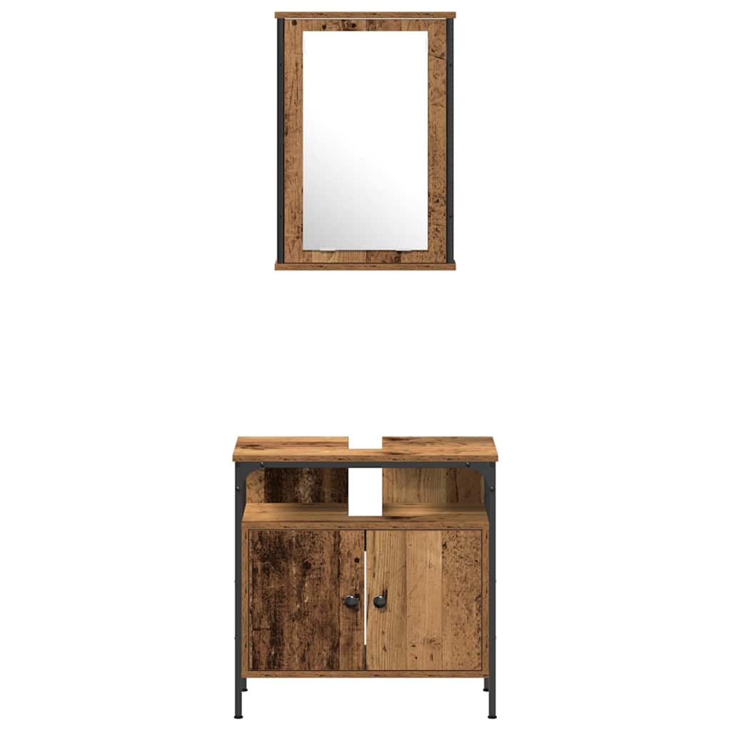 Badeværelsesmøbel sæt 4 stk. Gammelt træ 33 x 33 x 185,5 cm