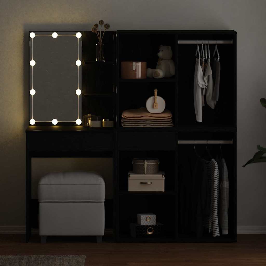 LED Smykkebord Set Sort eg 140 x 40 x 140 cm Konstrueret træ